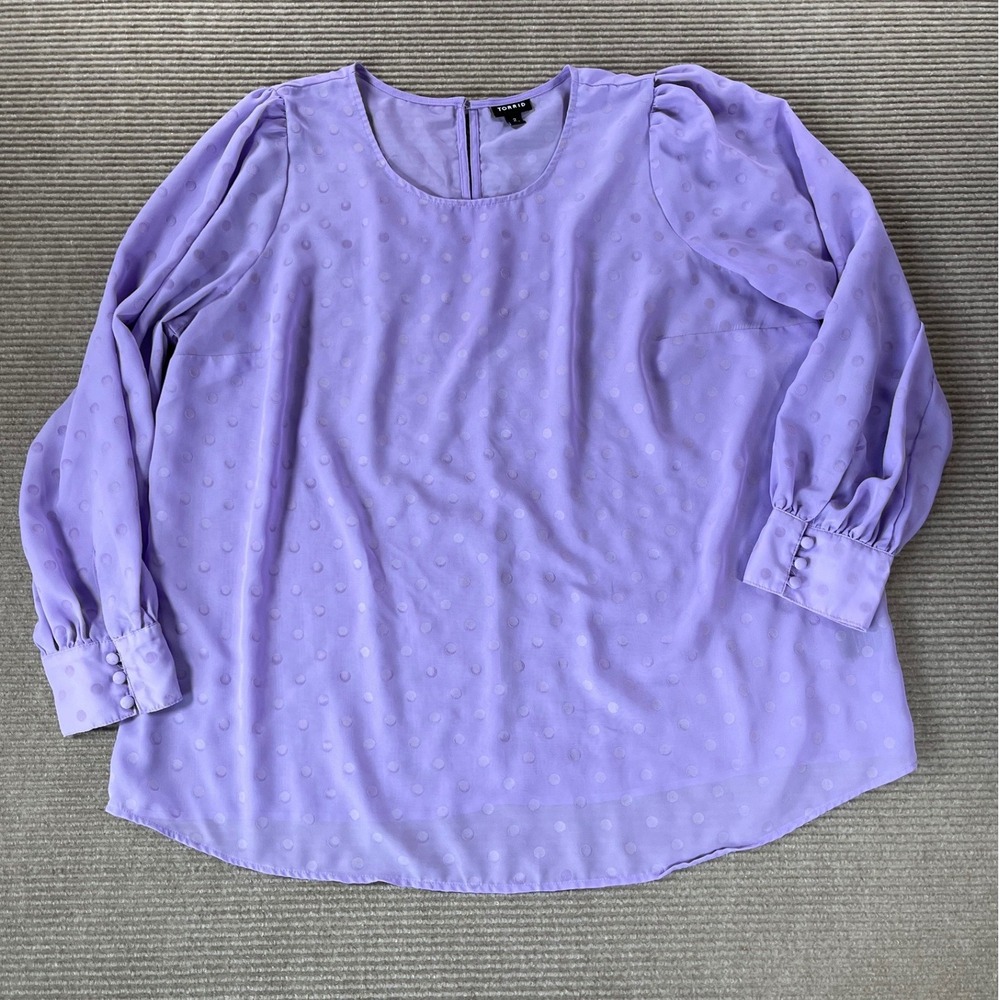 Torrid Lavender Clip Dot Puff Sleeve Blouse Purple Plus Size 2 Round Neck Top